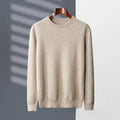 Men's cashmere pullover sweater with pineapple stitch round neck in camel colour
