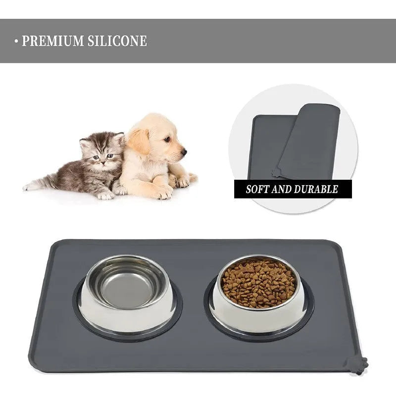 Silicone pet feeding placemat in blue colour under a dog bowl