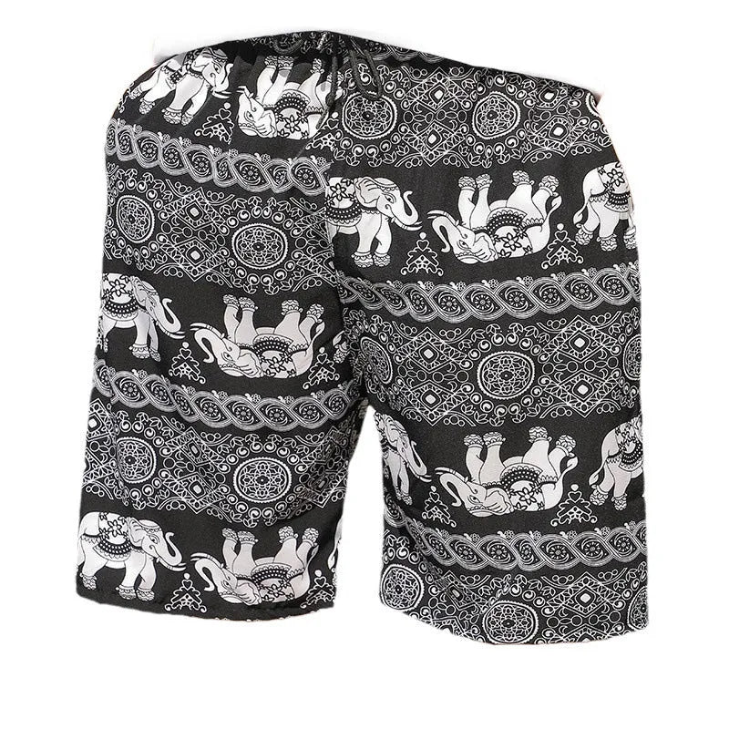 Men's striped ice silk beach trousers with elastic waist shown in loose fit