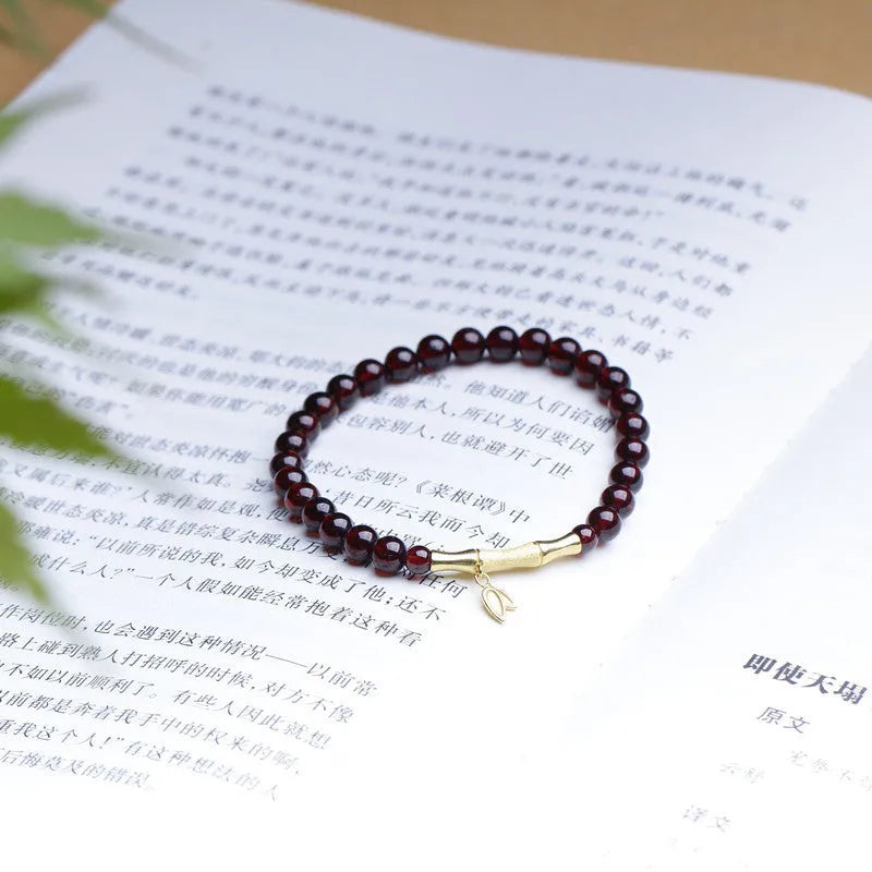 6mm natural garnet bamboo joint single ring bracelet with manual processing