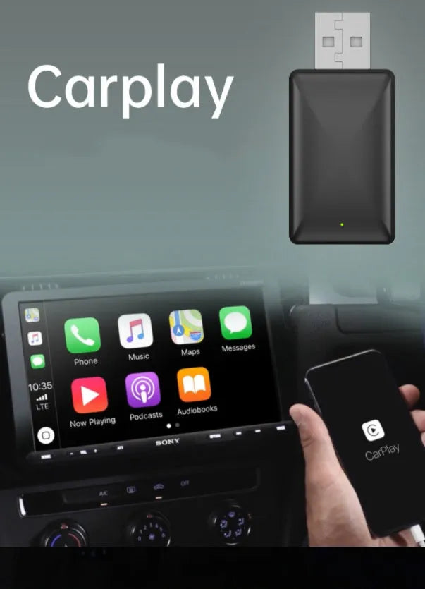 Black 2-in-1 wireless car adapter with USB port for Android phones.