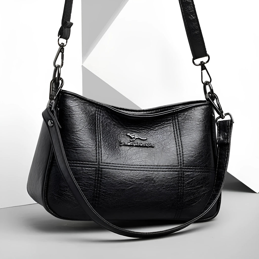 Cross stitching sheepskin small square bag for women in soft leather, available in multiple colours