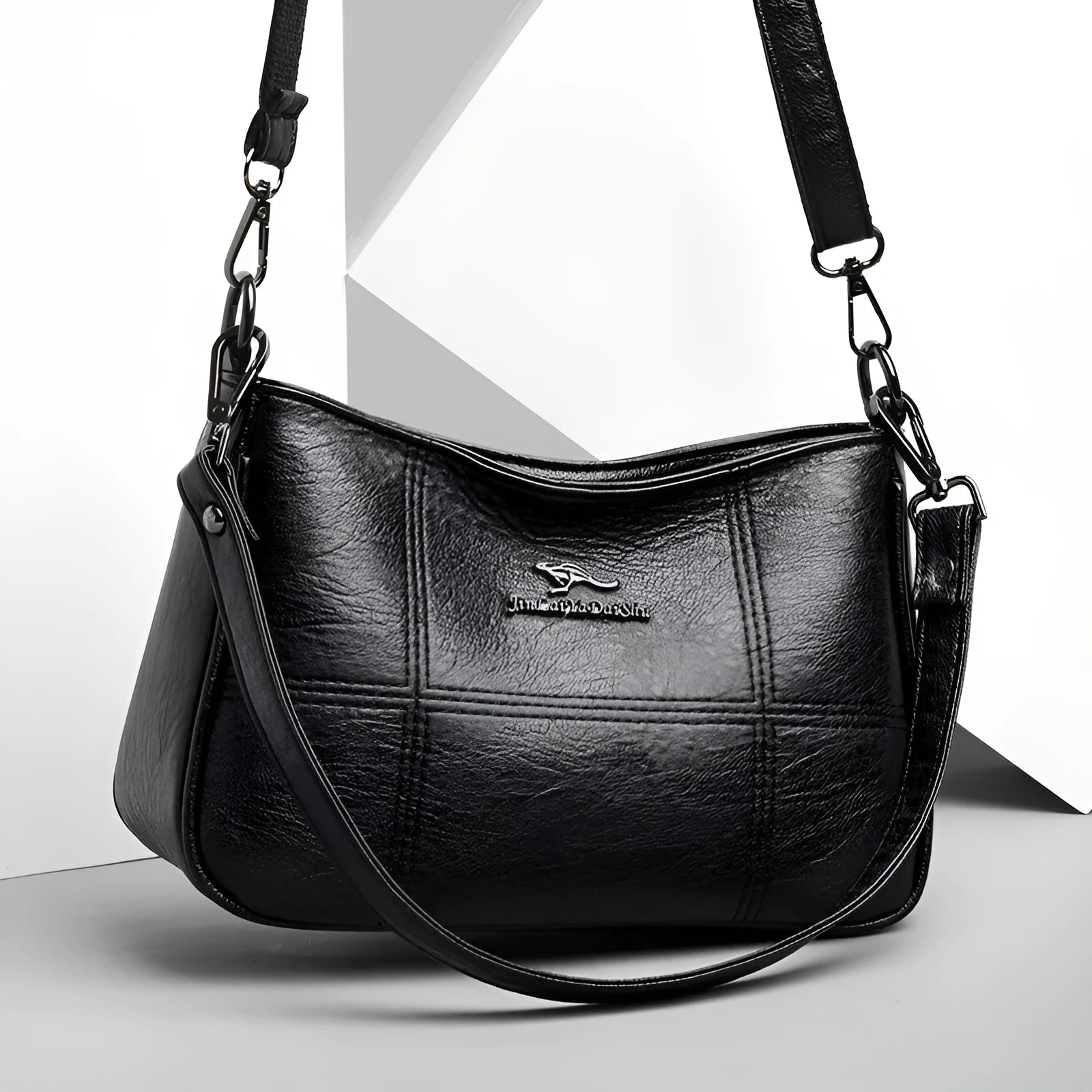 Cross stitching sheepskin small square bag for women in soft leather, available in multiple colours