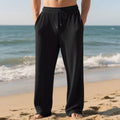 Fall winter men's baggy straight leg trousers with drawstring waist in solid colours