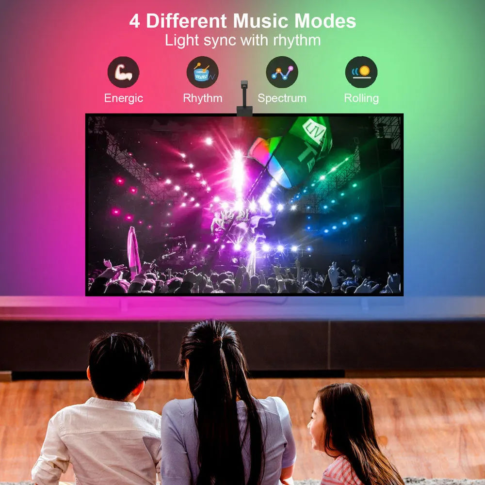 Black smart TV LED backlight strip with camera controller for screen sync and remote control