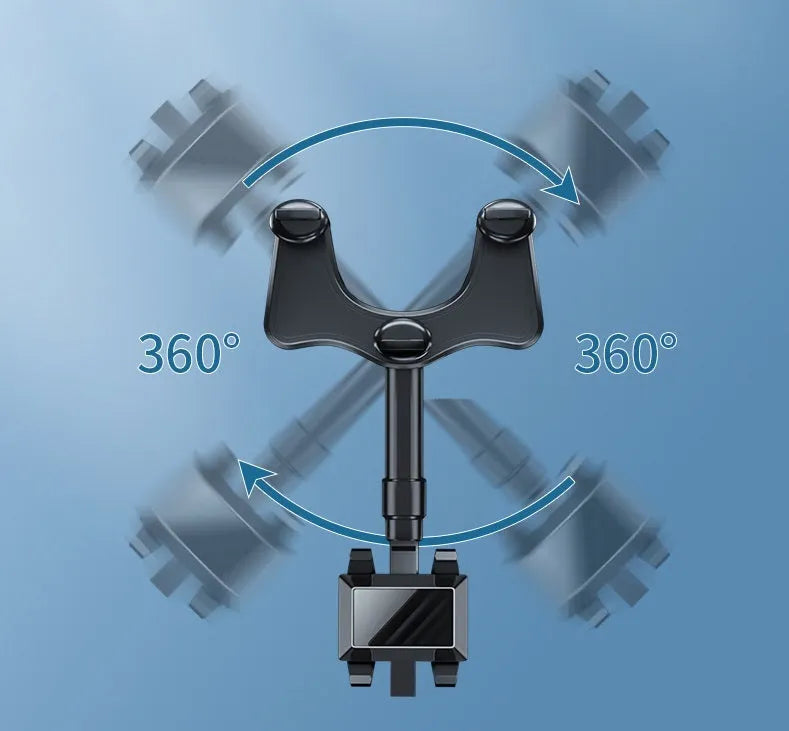 Rearview mirror navigation bracket showing left-right rotation mechanism for in-car device mounting