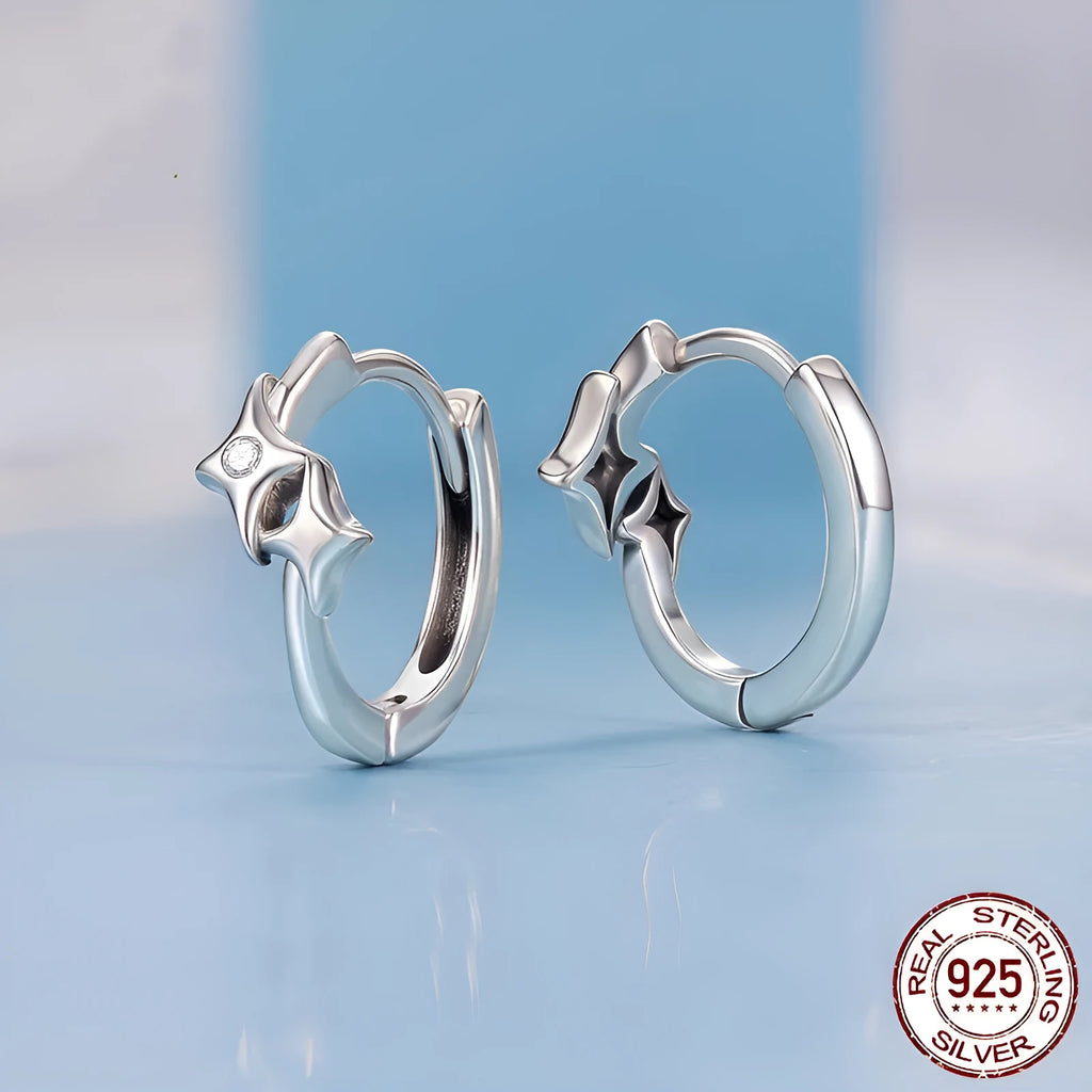 Fashion Star S925 sterling silver earrings with inlaid zircon, colour BSE1210, pair of earrings for women