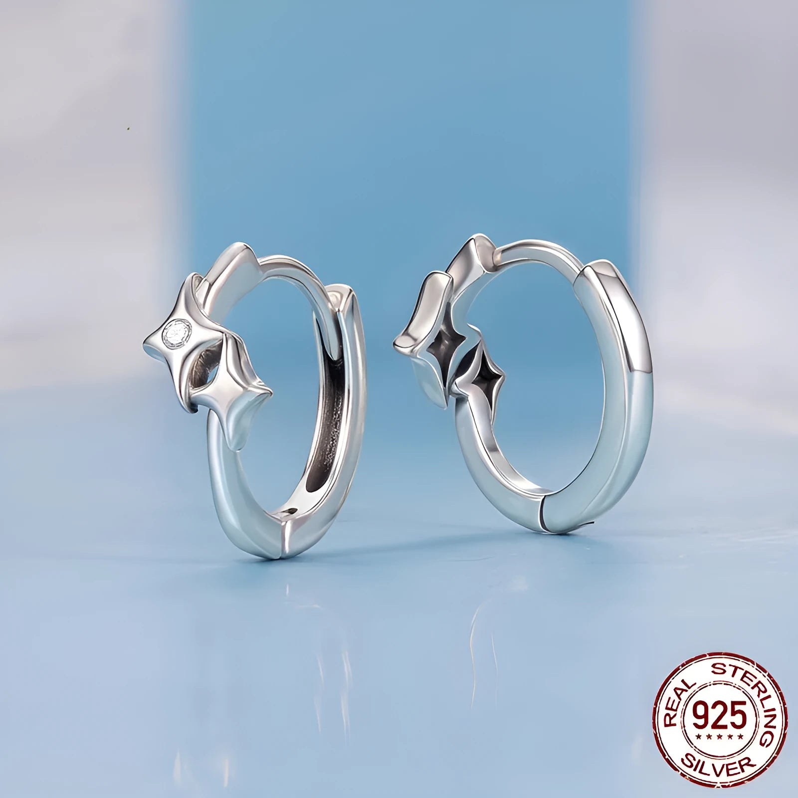 Fashion Star S925 sterling silver earrings with inlaid zircon, colour BSE1210, pair of earrings for women