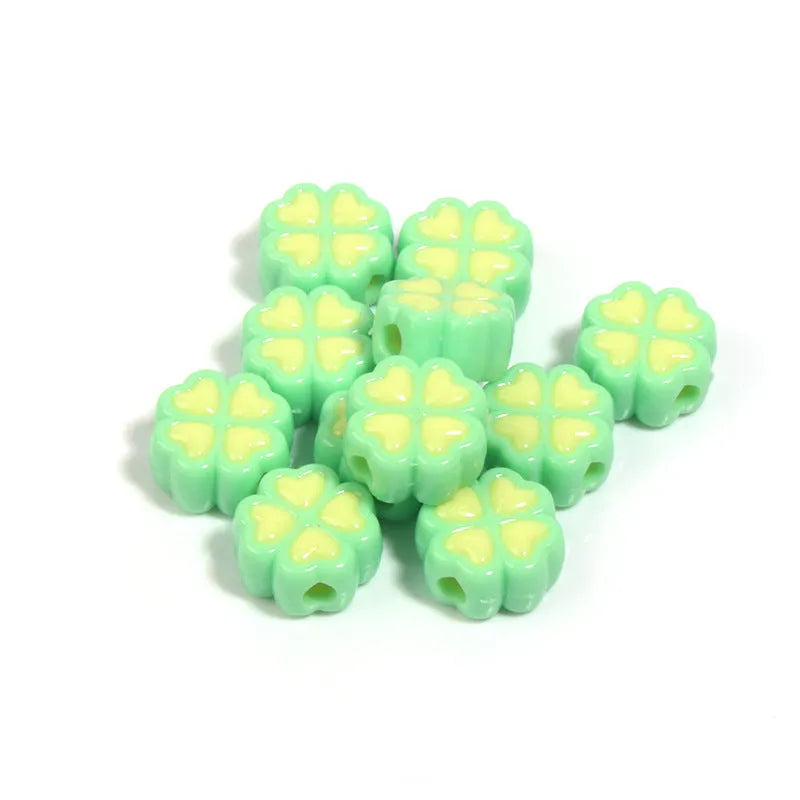15mm frosted acrylic four-leaf clover love beads in mixed colours including pink, blue, and green