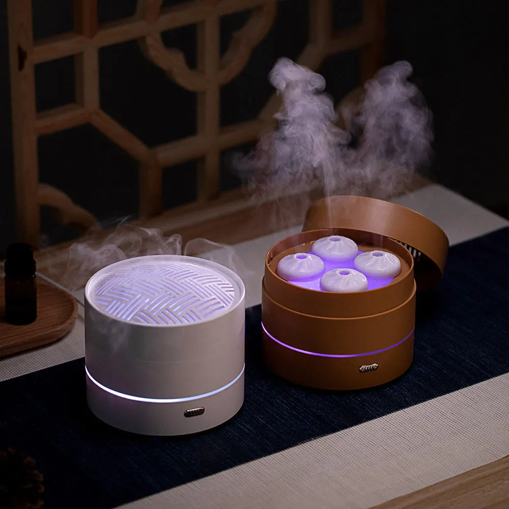 Coffee brown ultrasonic aromatherapy diffuser with four spray nozzles and LED light