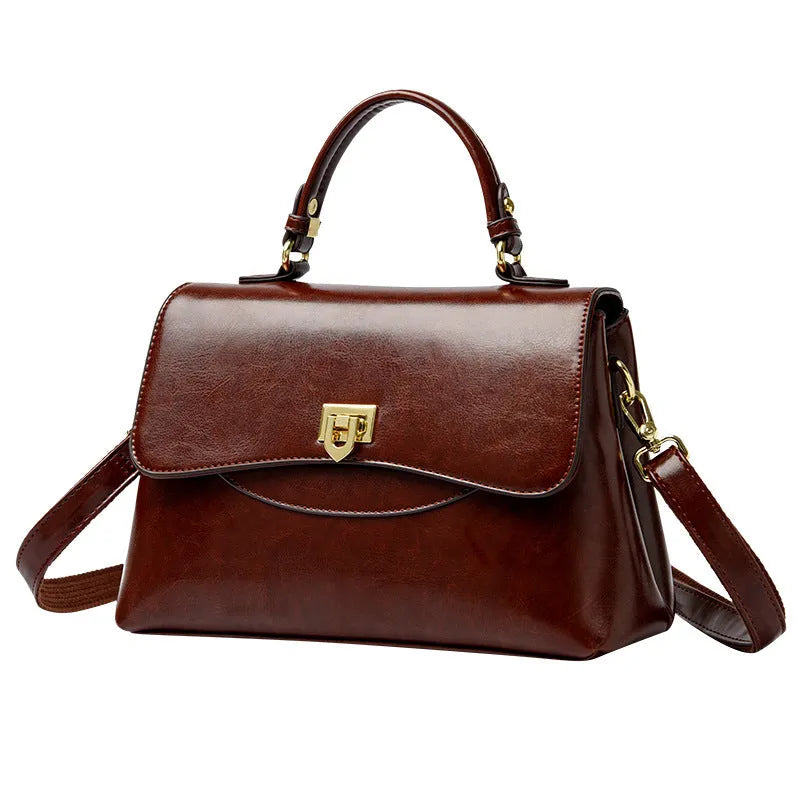 Women's large-capacity soft PU shoulder tote bag in black with horizontal square shape and sewing line detail