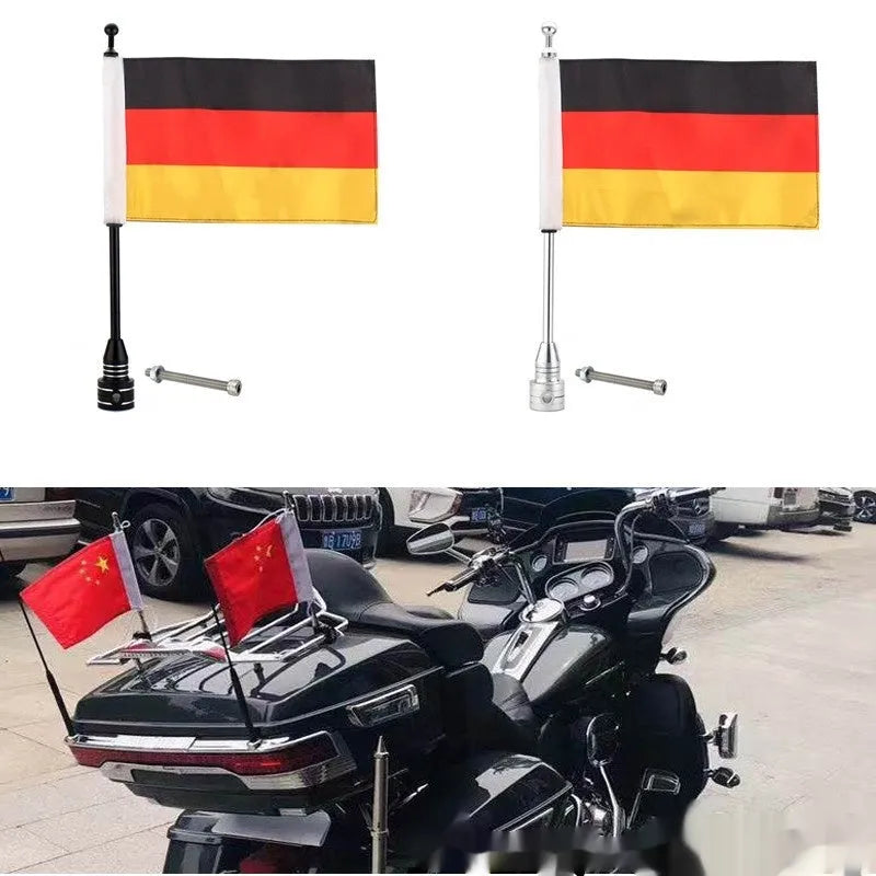Motorbike side box bumper flagpole mount for luggage racks in black or silver finish