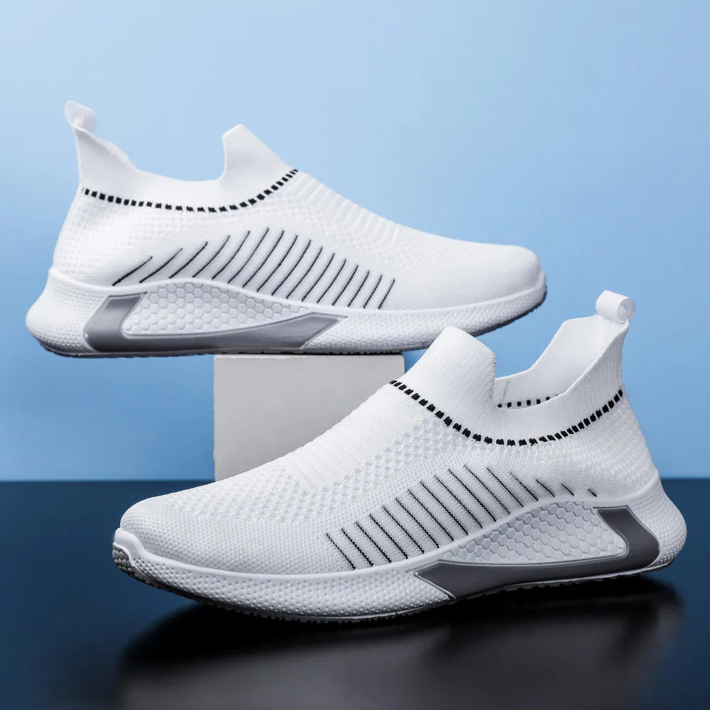 Men's mesh sock sneakers with striped design and colourblocking details
