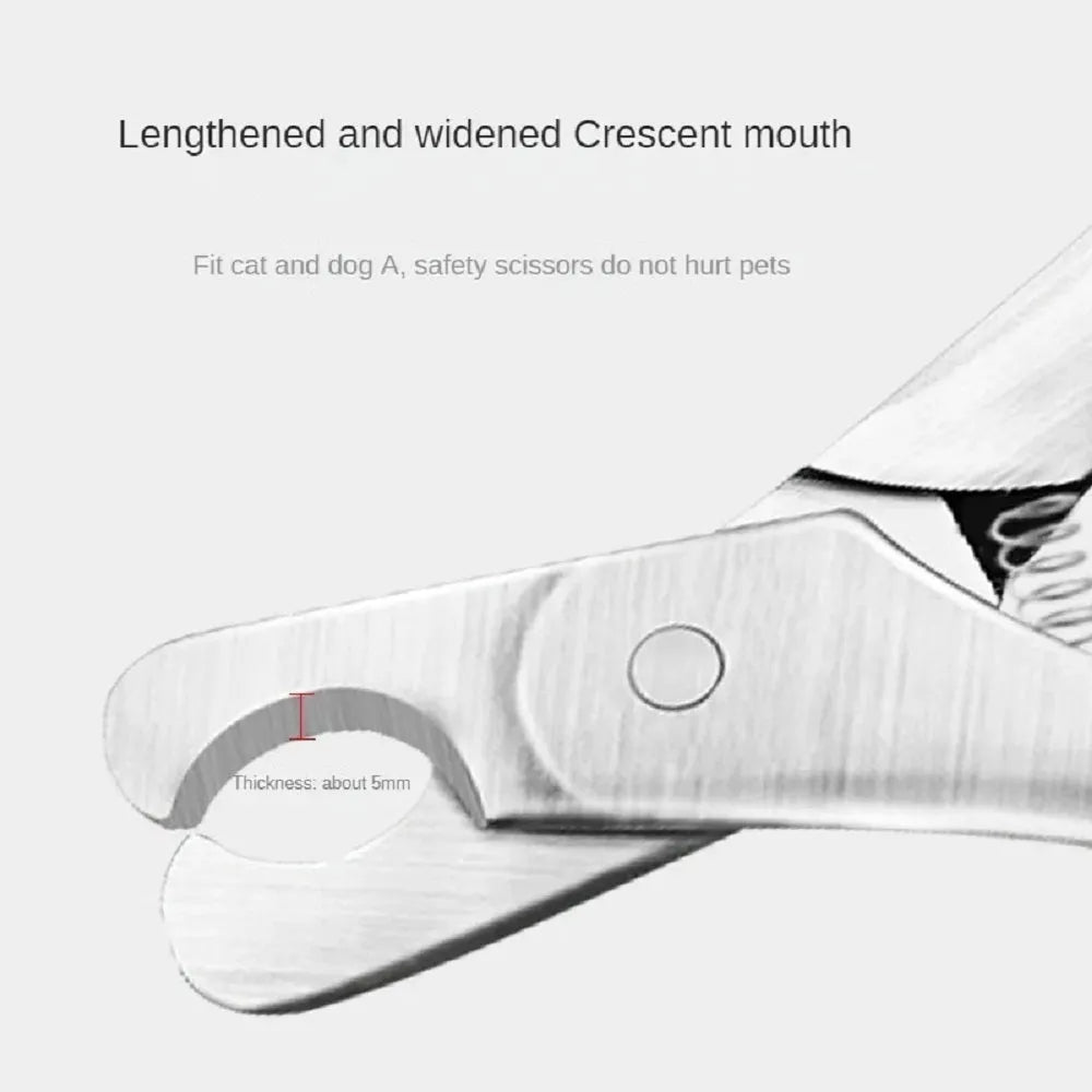 Silver professional pet nail clipper with stainless steel blades and safety guard for dog and cat grooming