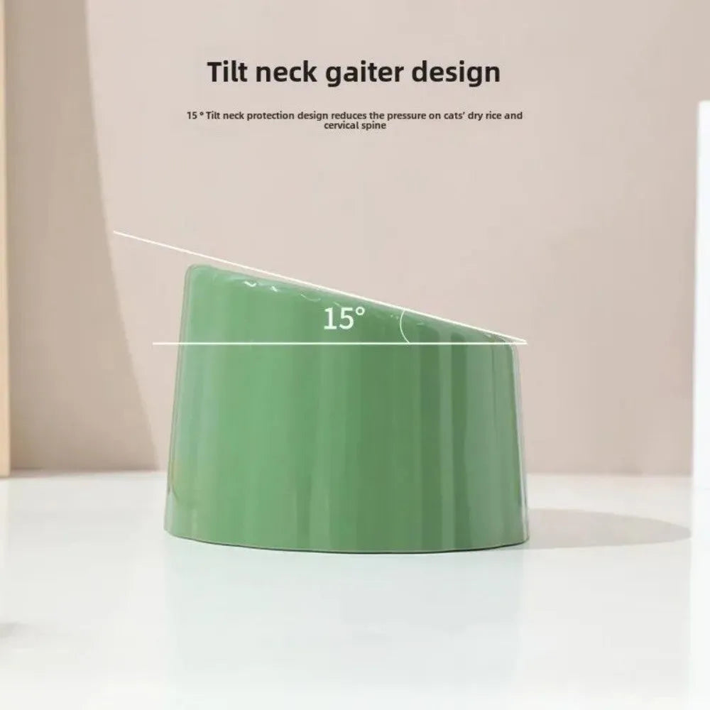 High-stand solid colour cat bowl with cactus design showing anti-slip base and large feeding opening