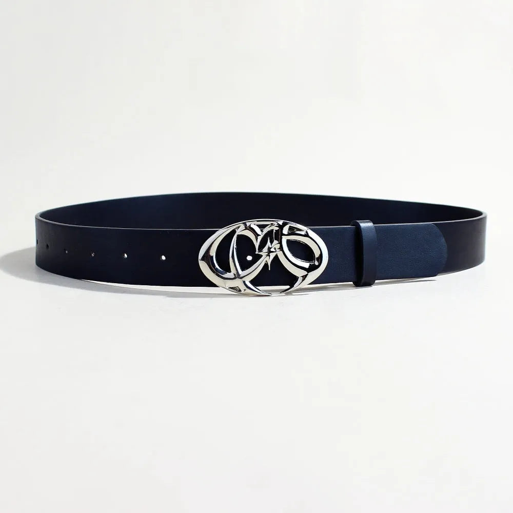 Men's casual silver buckle belt with PU leather strap measuring 105cm long