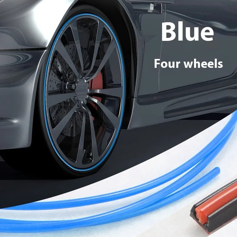 PVC car wheel hub decorative strip protective ring in black fitted on a car rim