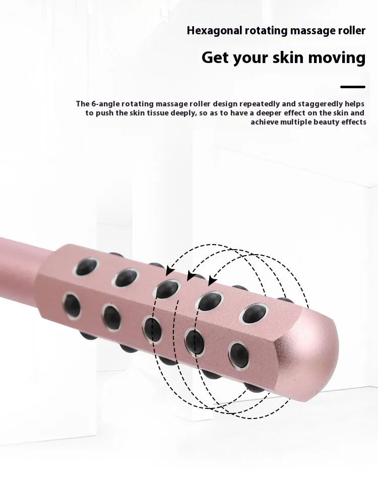 Germanium particles facial massage roller with 24 balls, purple body measuring 193mm