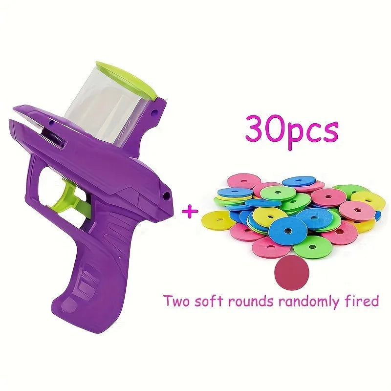 Green battery-free cat toy launcher with foam disc for indoor feline play