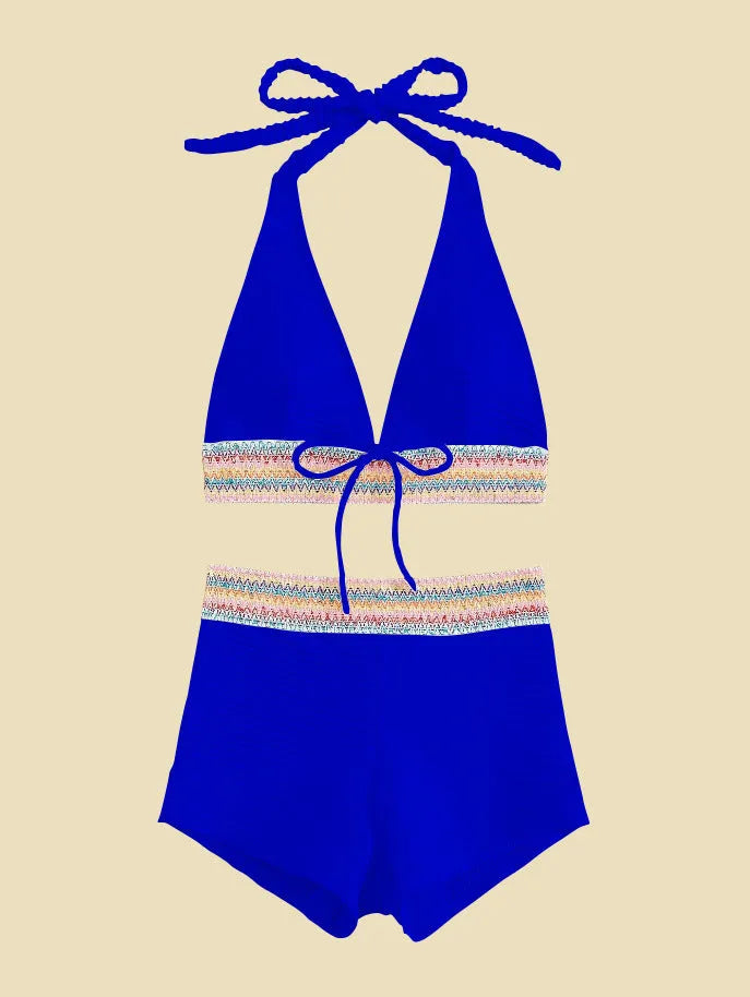 Women's high waist bikini suit in polyester fabric with top and bottom components