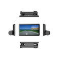 Black three lens dashboard camera with 4 inch touch screen for front and rear vehicle recording