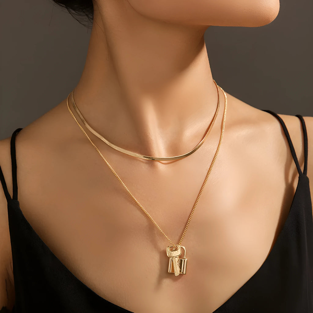 Multi-layer lock pendant necklace, zinc alloy electroplated finish, Europe and America style woman jewellery
