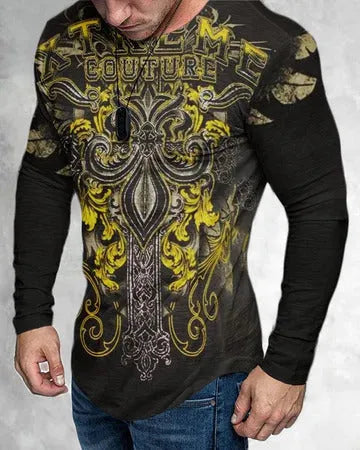 Men's 3D print graphic crew neck T-shirt in G5Z colour, slim fit, 90% polyester