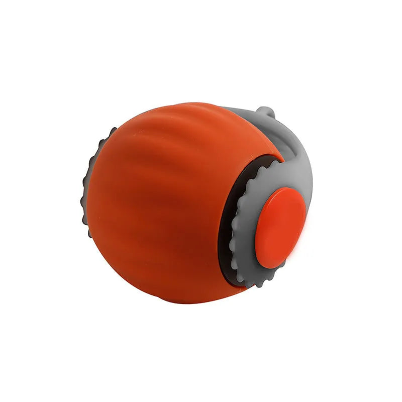 Automatic rolling cat toy ball in silicone with blue or orange colour options and gun grip handle