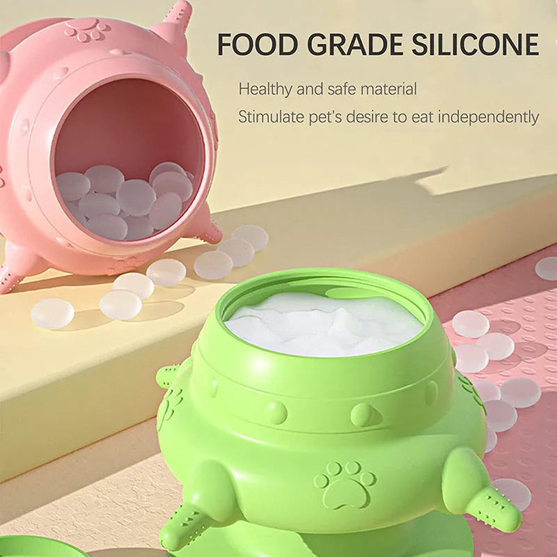 Pink silicone pet nursing bottle with bionic teat design for self-feeding puppies and kittens