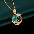 Gold-plated retro koi fish necklace with mixed gem inlay on adjustable 41cm-50cm chain