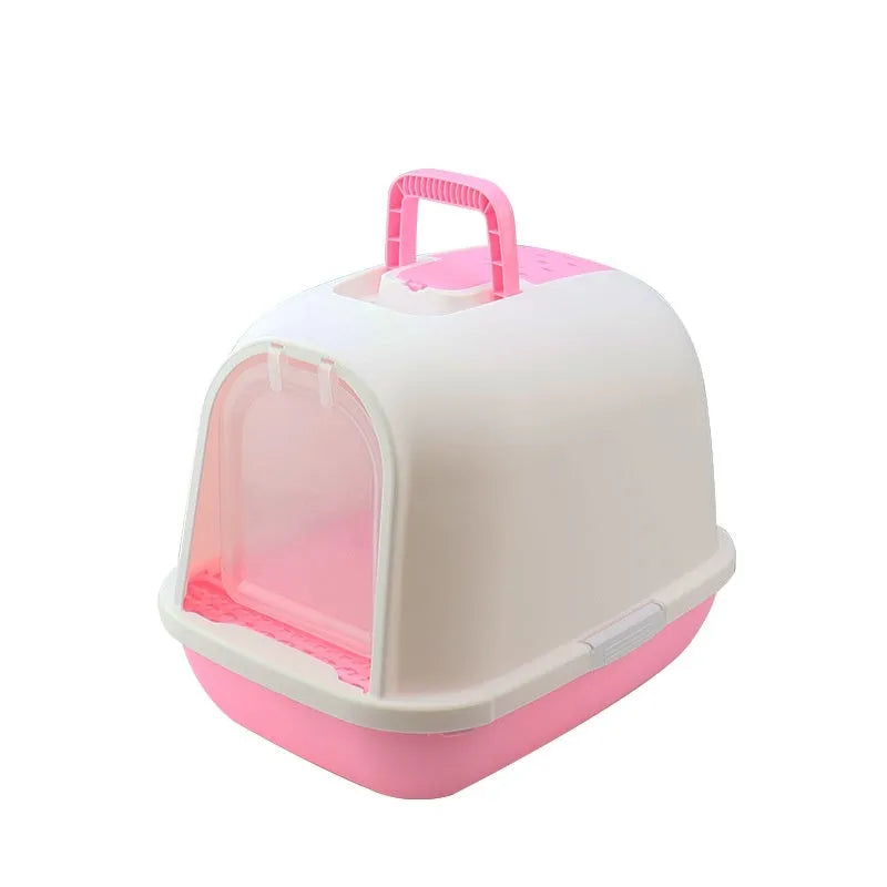 Fully enclosed PP cat litter box with drawer tray, splash-proof design, dimensions 49x36x41cm, colour blue