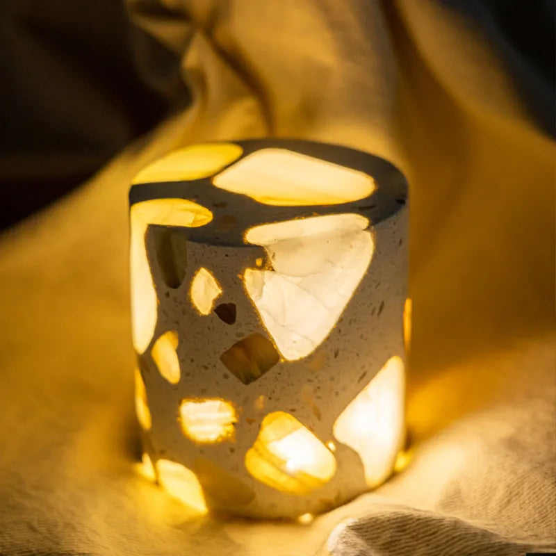 Terrazzo nightlight with tri-colour dimming on bedside table