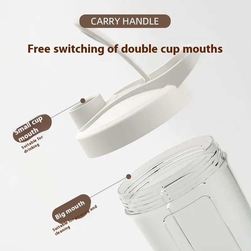 Electric protein shaker bottle 400ml 14oz with black body and white lid, USB charging port visible