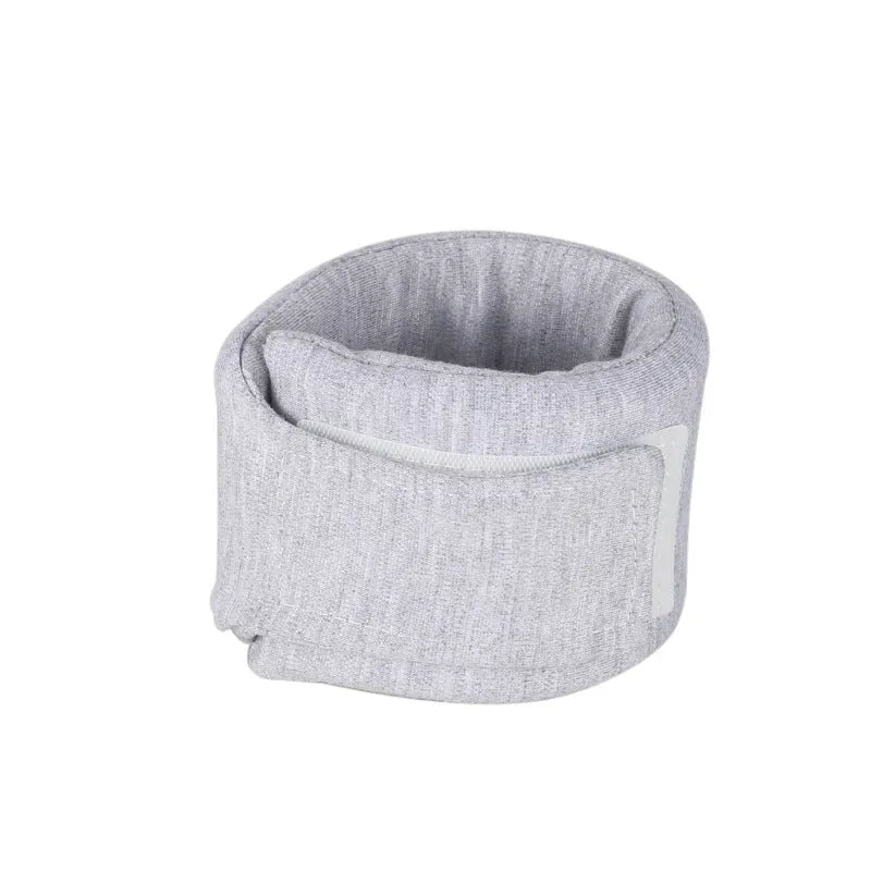 Soft fabric cat recovery collar in grey colour showing adjustable design for neck support