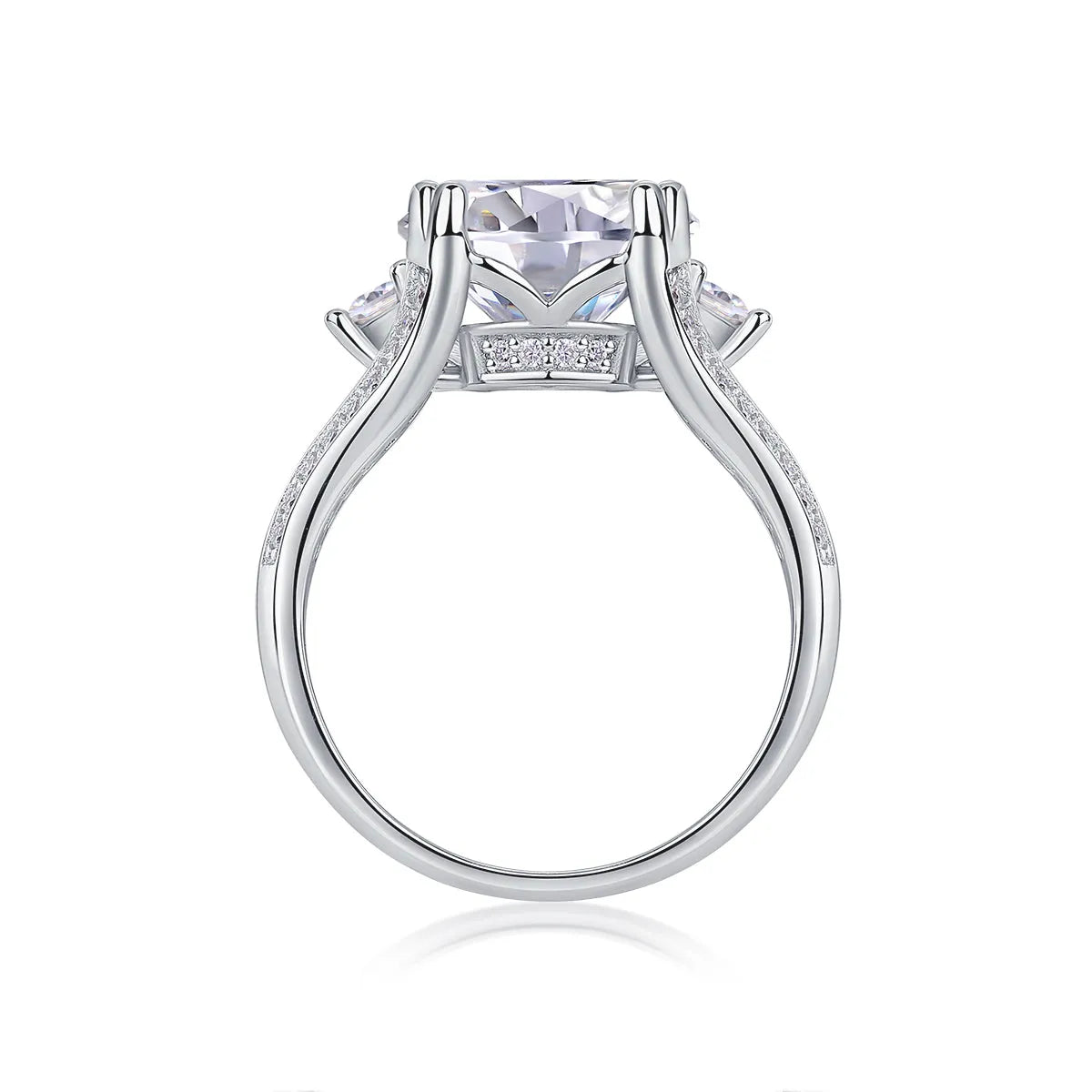 5-carat moissanite wedding ring in S925 silver with gold plating on white background
