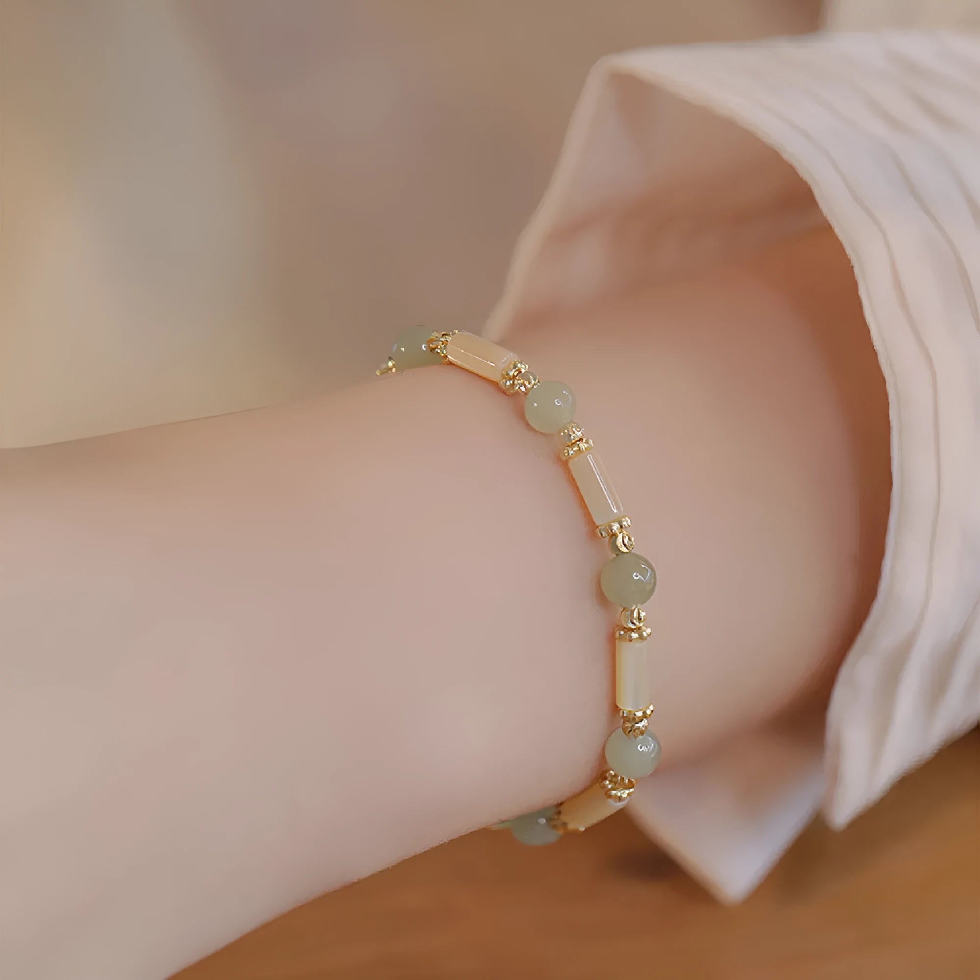 Women's 6mm Hetian jade bracelet with bamboo joint design in casual style