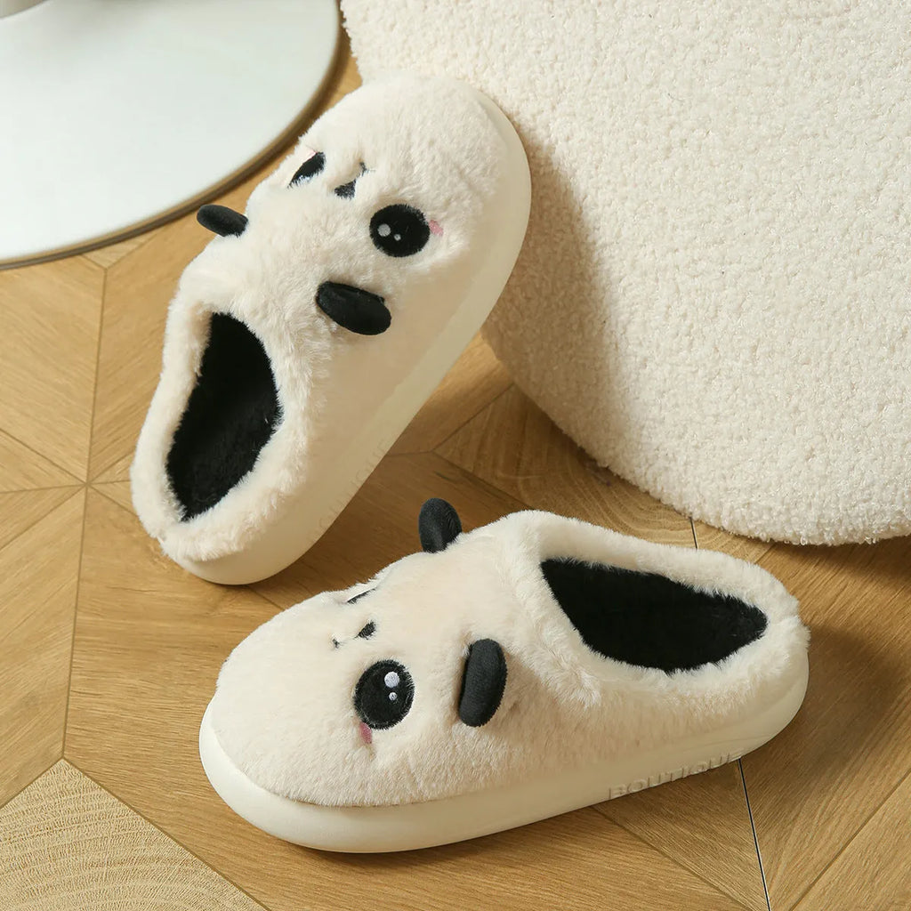 Panda design cotton linen toe ring slippers with soft PVC sole in adult sizes