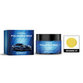 Polishing wax jar and square sponge applicator for car and metal surfaces.