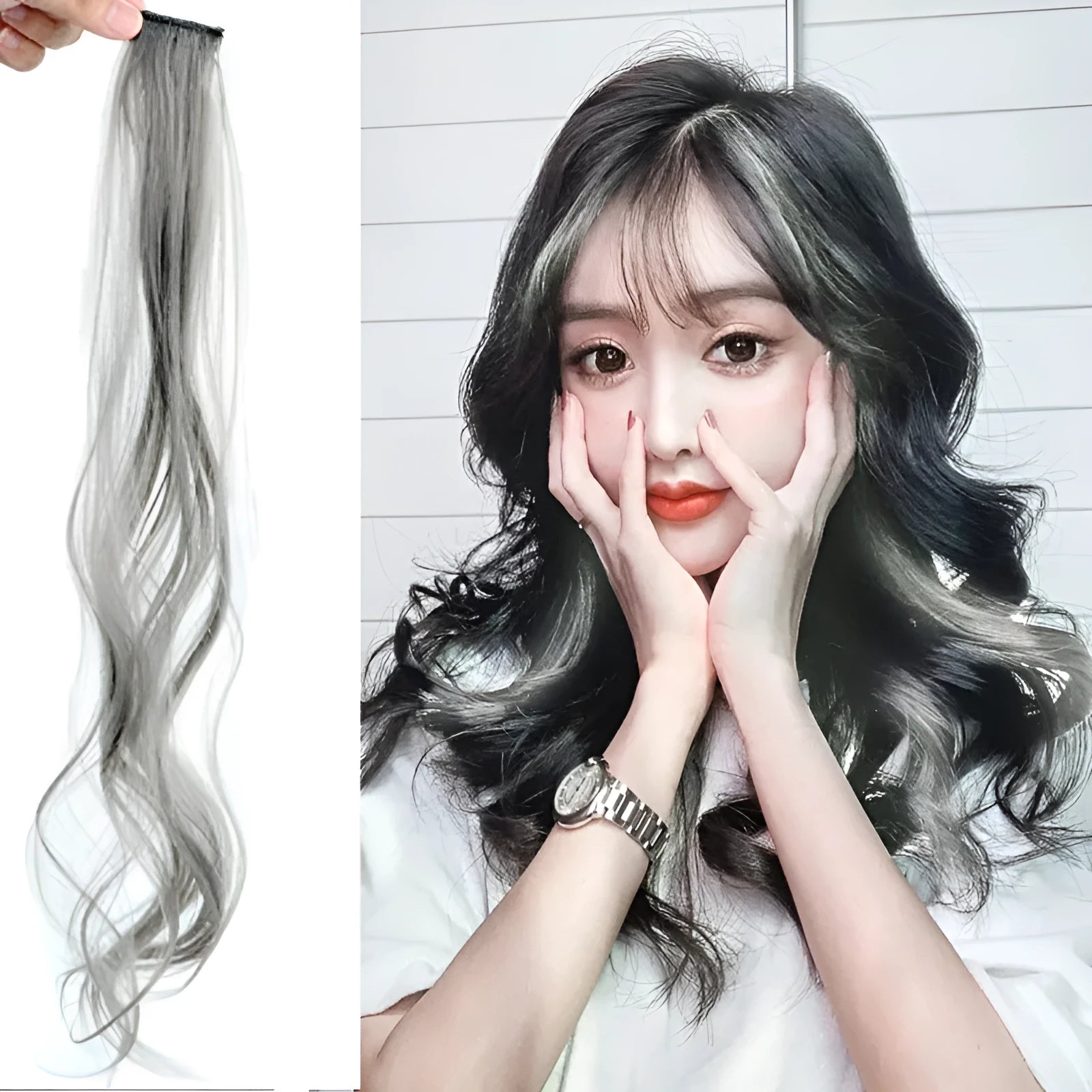 Long curly gradient hair wig patch for women in Aurora Purple colour, approximately 60cm in length.