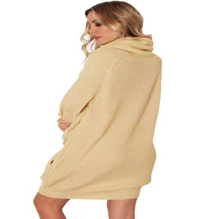 Yellow lapel collar acrylic pullover sweater shown on a model, demonstrating its mid-length loose fit.