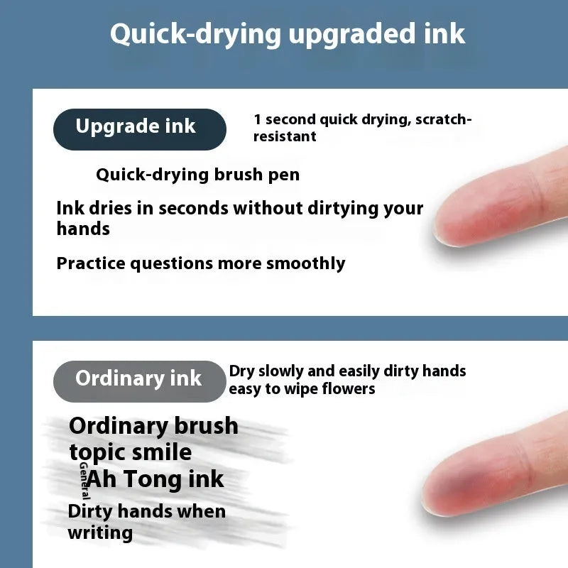 A pack of 10 quick-drying pen refills in black, red, blue, and ink blue colours.