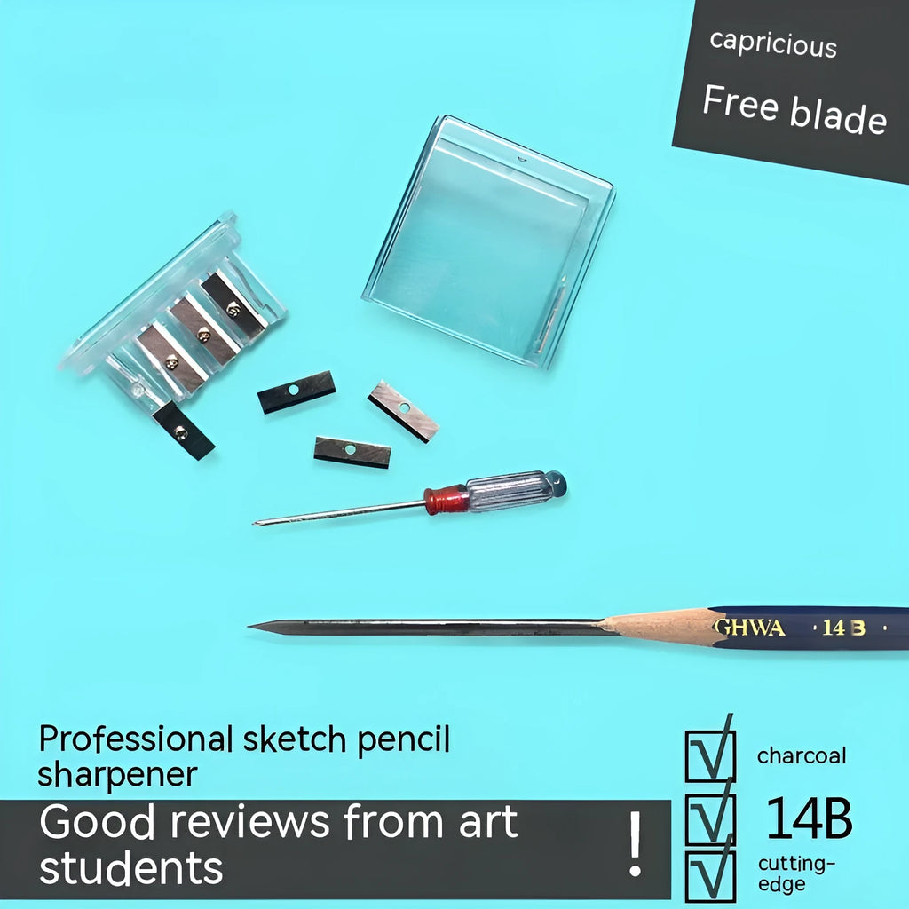 Geometric plastic pencil sharpener with four different sized sharpening holes.