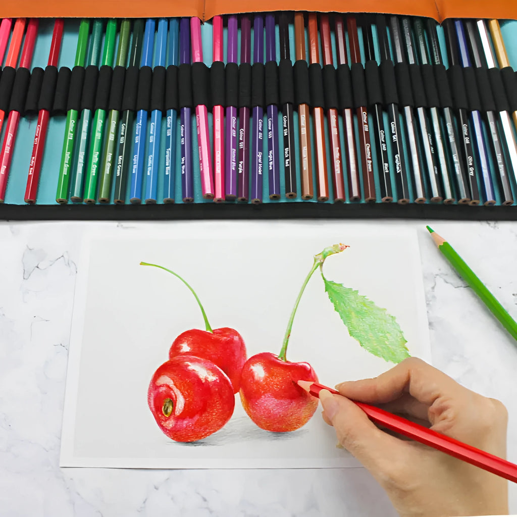 Wooden coloured pencils set with 50 colours in storage case for oily painting