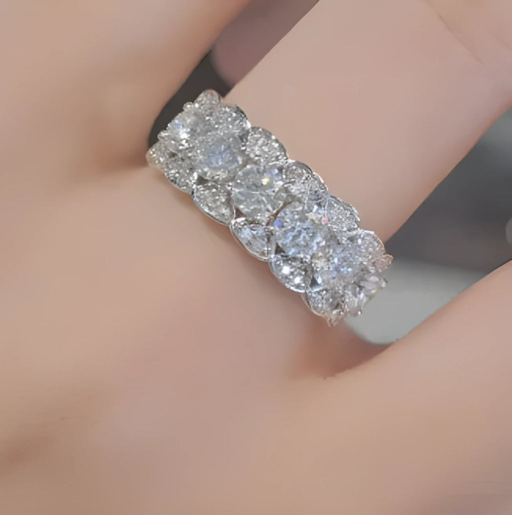 925 silver 18K gold electroplated closed ring with full moissanite and diamond stones, geometric shape, white colour