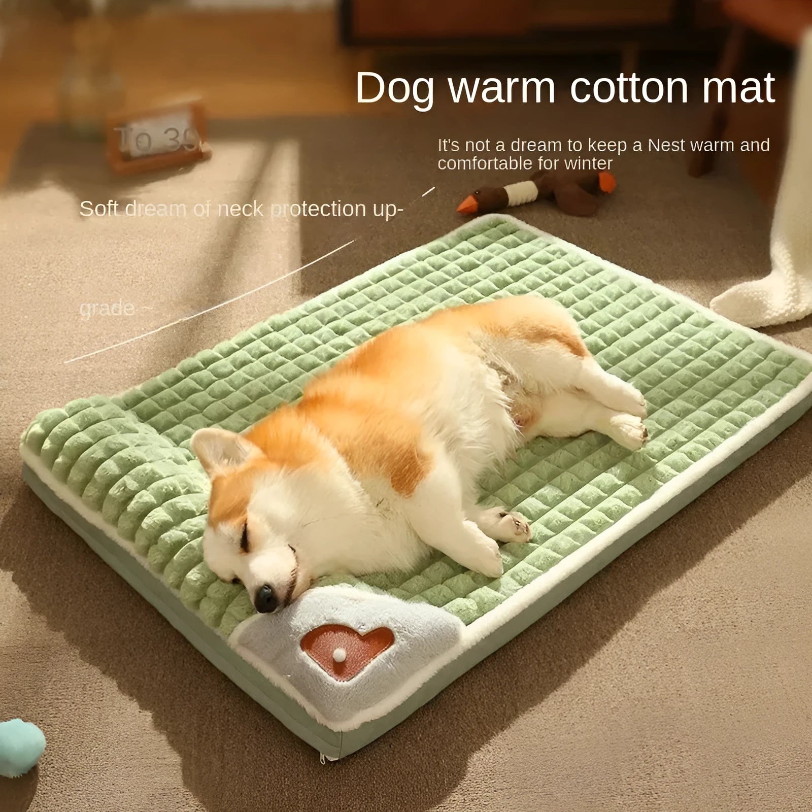 Washable dog mat with detachable cover in grey, shown on a wooden floor