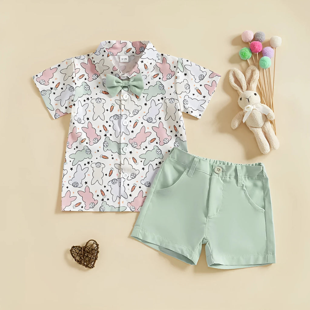 White cotton baby shirt and shorts two-piece suit, single-breasted, on white background, size 80-120cm