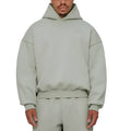 Men's solid colour fleece-lined cotton hoodie sweatshirt with a wool lining, shown in grey.