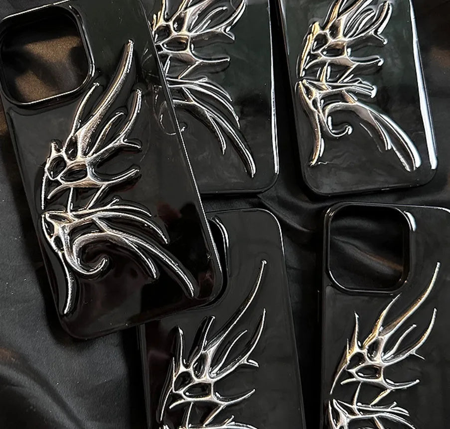 iPhone protective case with three-dimensional blooming wings design in blurred wings colour