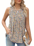 Black plus size sleeveless vest with floral print, loose fit, on a hanger.