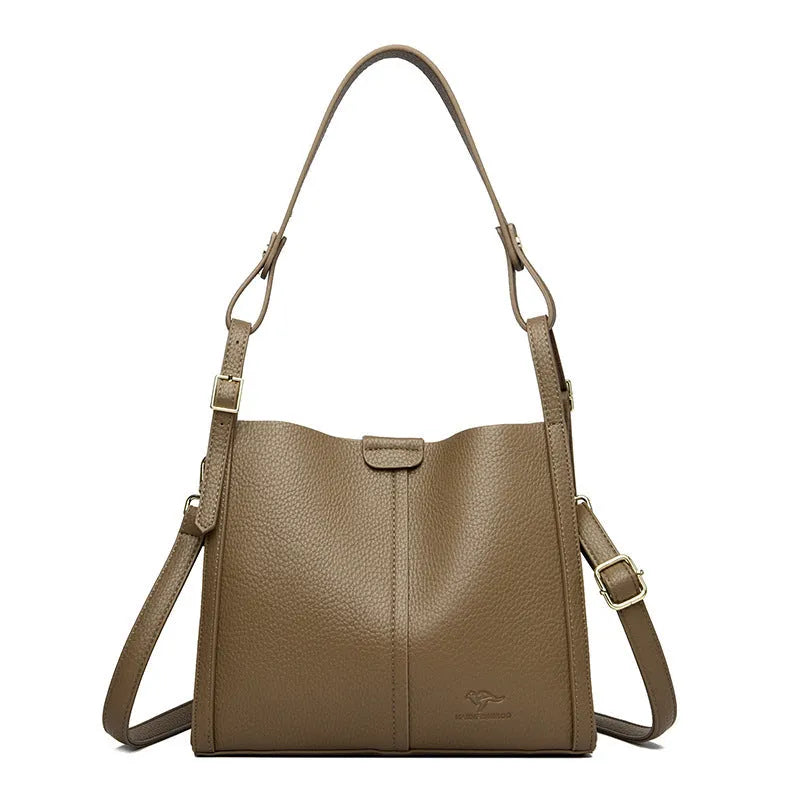Vertical square ladies shoulder bag in soft PU with internal organisation compartments